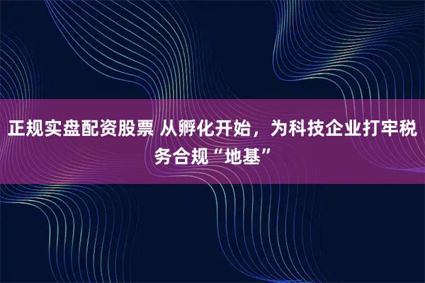 正规实盘配资股票 从孵化开始，为科技企业打牢税务合规“地基”
